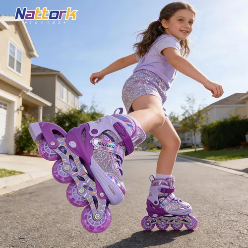 Miniatura 6 de Nattork Patines en línea para niños y niñas, patines ajustables con ruedas iluminadas para edades de 3 a 12 años, el mejor regalo de cumpleaños