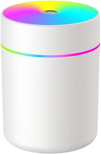 Mini humidificador de escritorio portátil con luz nocturna colorida, apagado automático, 2 modos de niebla, alimentado por USB para automóvil, Blanco