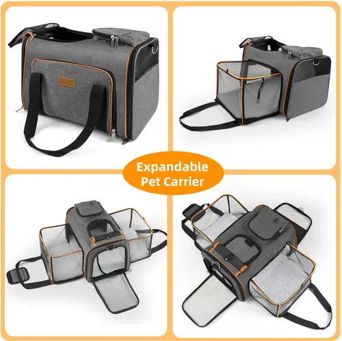 Miniatura 3 de Transportador para gatos, bolsa portátil para mascotas para gatos y perros pequeños, bolsa plegable de malla suave y a prueba de arañazos para Gris+
