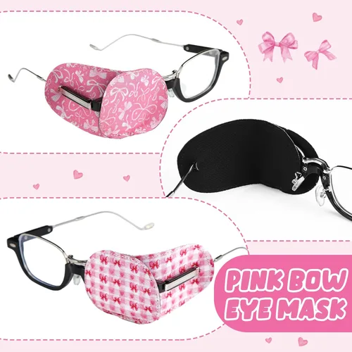 Miniatura 5 de Kingdder 20 parches de ojos rosas para niños pequeños para lentes izquierdo o derecho, reutilizable, ajustable, lazo de estilo rosa para niñas