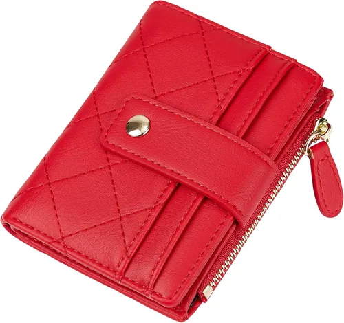 Miniatura 32 de Cartera de cuero para mujer, pequeña, compacta, plegable, con bolsillo para monedas con cremallera