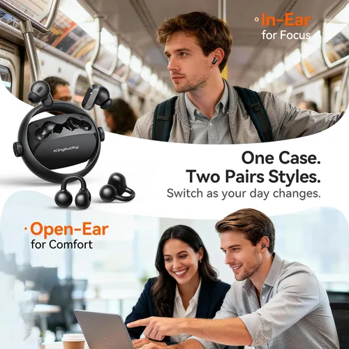 Miniatura 2 de Kinglucky Auriculares inalámbricos 2 en 1, auriculares intrauditivos y abiertos con clip, ajuste cómodo, auriculares Bluetooth 5.4 con micrófono