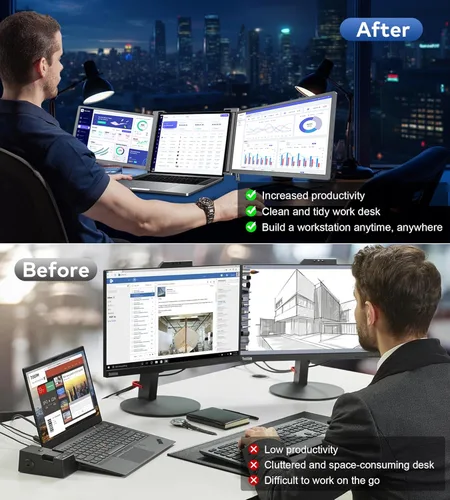 Miniatura 3 de Monitor portátil triple de 15.6 pulgadas, extensor de pantalla IPS FHD 1080P IPS, pantalla portátil para portátiles de 15.6 a 17.3 pulgadas