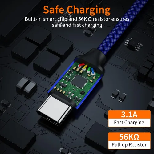 Miniatura 5 de JXMOX Cable USB tipo C (paquete de 2 unidades de 6.6 pies), USB-A a USB C 3A, cable de carga rápida compatible con iPhone 15 16 Pro Max, Samsung Azul