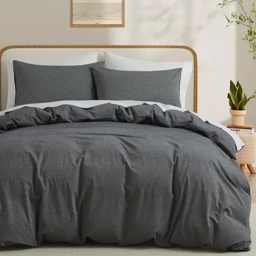 Miniatura 17 de LOVQUE Funda de edredón de algodón verde oliva, tamaño King, juego de ropa de cama natural similar al lino con cierre de cremallera (sin edredón)