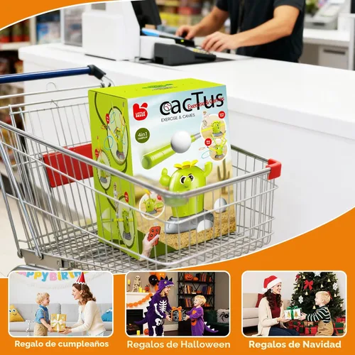 Miniatura 8 de Cactus 4 en 1 juguetes musicales saltarines, juego de lanzar anillos y lanzador de cohetes pisoteables para niños de 3 a 8 años, juguete deportivo