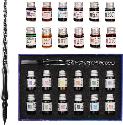 Miniatura 7 de Juego de bolígrafos de cristal para caligrafía, 12 tintas coloridas, juegos de caligrafía para arte, escritura, firma, decoración, regalo