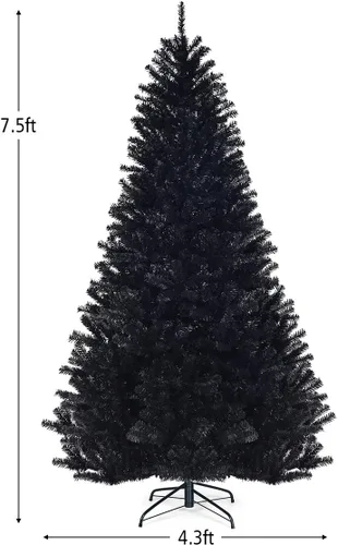 Miniatura 7 de Goplus Árbol de Navidad negro sin luz de 7.5 pies, árbol de Halloween artificial con 1258 puntas de rama, soporte de metal, árbol completo