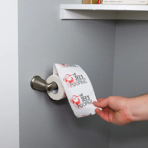 Miniatura 5 de Rollo de papel higiénico navideño con texto en inglés «He Sees You When You're Pooping», divertido papel higiénico, divertido regalo de Feliz