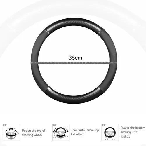 Miniatura 3 de Ergocar Funda para volante de auto Sport de fibra de carbono y cuero PU, protector antideslizante universal para volante de auto de 38 cm de negro