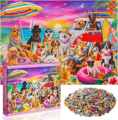 Civaner Rompecabezas de 1000 piezas para adultos, con patrón de perro, divertidos rompecabezas de animales, regalos para la decoración del hogar