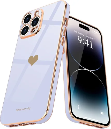 Miniatura 9 de Teageo Funda para iPhone 14 Pro para mujeres y niñas, lindo corazón de amor, chapado de lujo, cubierta trasera suave, protección completa de la Negro
