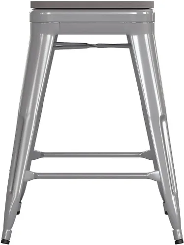 Miniatura 7 de Flash Furniture Kai Taburete de grado comercial para interiores y exteriores, marco de metal negro, asiento de poliresina negra, 24 pulgadas