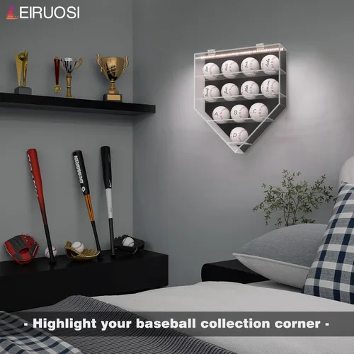 Miniatura 6 de Estuche de exhibición de béisbol, estuche acrílico para pelotas de béisbol, caja iluminada de sombra de béisbol, caja de sombra de béisbol