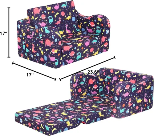 Miniatura 3 de MOMCAYWEX Sofá para niños, sofá de espuma abatible 2 en 1, silla plegable suave para juegos, color morado Púrpura