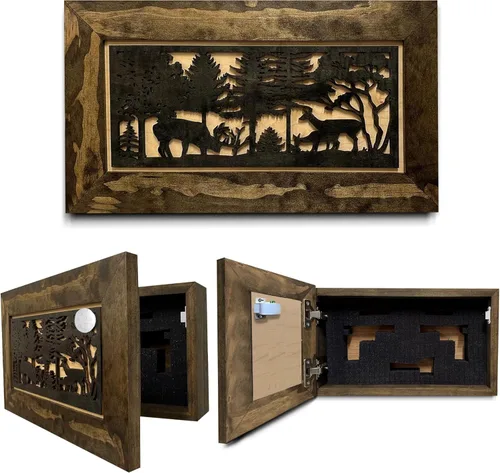 Bellewood Designs Caja fuerte oculta para armas – Caja fuerte de pared para armas con escena de ciervos – Almacenamiento oculto en la pared –
