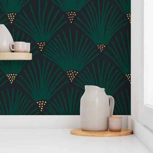 Miniatura 8 de Spoonflower Papel tapiz autoadhesivo de 12 x 2 pies, color verde esmeralda oscuro, escala de vieira Art Deco de los años 20, elegante papel tapiz