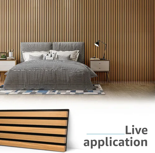 Miniatura 2 de Art3d Paquete de 6 paneles de pared de listones de madera acústica para decoración de interiores, paneles de madera estriada 3D que absorben el Teca