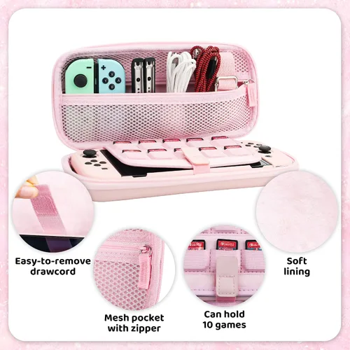 Miniatura 3 de RHOTALL Cute Sakura Carrying Case Set for Nintendo Switch OLED,Pink Flower Accessories Bundle for Switch OLED with Hard Case, Screen Protector, 4