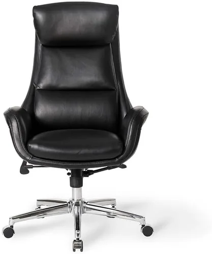 Miniatura 6 de Glitzhome Mid-Century Modern Air Leatherette Silla de oficina giratoria ajustable con respaldo alto, color negro