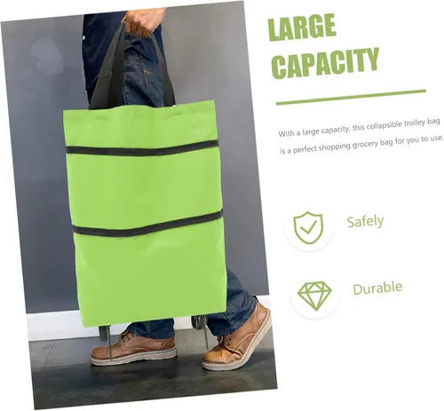 Miniatura 3 de Bolsa de lavandería plegable con ruedas grandes reutilizables para necesidades diarias Versátil Verde