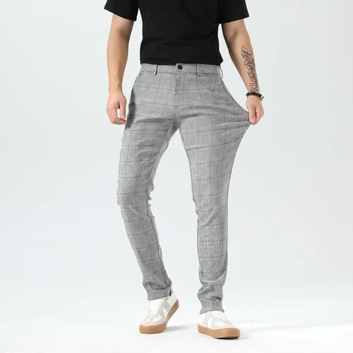 Miniatura 5 de Plaid&Plain Pantalones a cuadros para hombre, pantalones de vestir ajustados para hombre, pantalones chinos ajustados para hombre