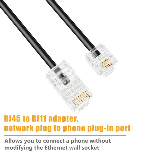 Miniatura 3 de Uvital Adaptador RJ11 a RJ45, 1 paquete RJ45 hembra a RJ11 macho para teléfono fijo, adaptador de conector de teléfono negro a Ethernet con cable