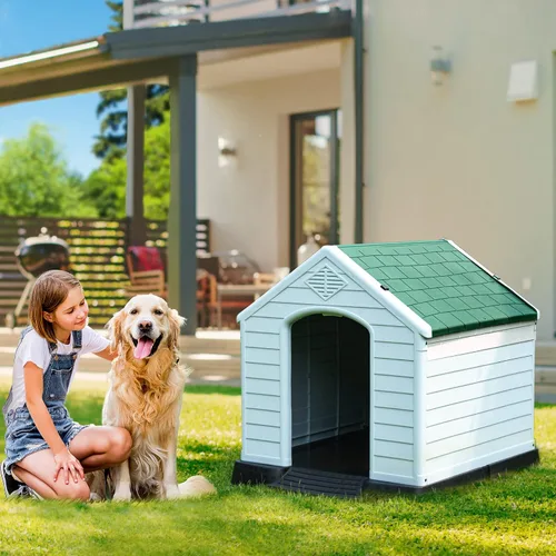 Miniatura 2 de DWVO Casa grande para perros al aire libre, caseta de plástico con rejillas de ventilación y clavos de tierra, refugio aislado para cachorros