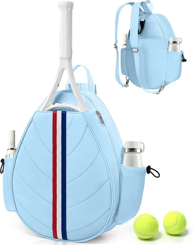 Bolsa de tenis, mochila de tenis resistente al agua para mujeres y hombres, diseño de bandolera acolchada para tenis, pickleball, raquetas de Azul