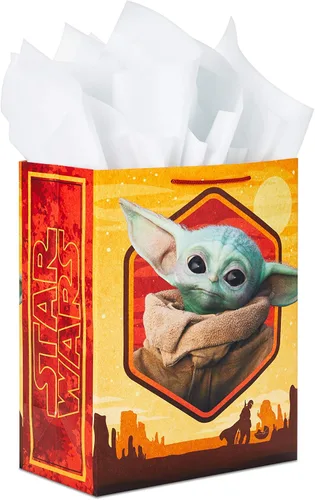 Miniatura 8 de Hallmark Star Wars The Mandalorian - Juego de bolsas de regalo (2 bolsas: 1 grande de 13 pulgadas, 1 XL 15 pulgadas) "Galaxy's Greetings, Grogu