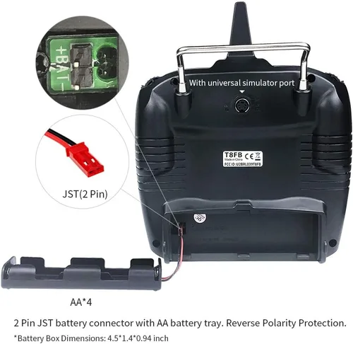 Miniatura 6 de Radiolink T8FB 2.4GHz 8 canales RC Transmisor y receptor remoto R8EF Controlador de doble palo con correa para avión RC, avión, barco, coche y más