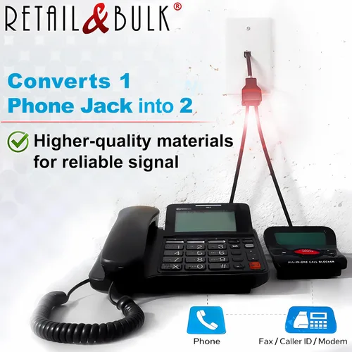 Miniatura 2 de Divisor de conector de teléfono para teléfono fijo RJ11 6P4C adaptador de 2 vías (1 divisor + cable de 2.5 pulgadas)
