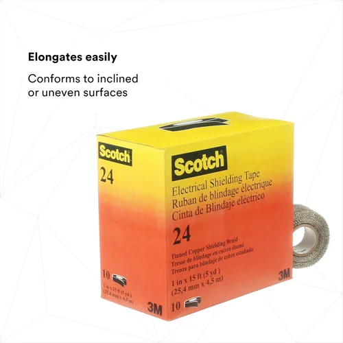Miniatura 4 de 3M Scotch - Cinta de blindaje eléctrico de 24 pulgadas, 1 pulgada x 15 pies (0.984 in x 15.1 ft), cobre estañado, tejido abierto, cinta trenzada
