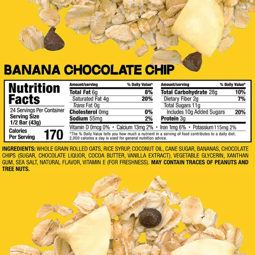 Miniatura 2 de Barritas de avena con plátano y chispas de chocolate de Bobo's, sin gluten, sin OMG, de avena integral, paquete de 12 Barritas de aperitivo Para