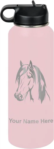 Miniatura 18 de LaserGram Botella de agua personalizada, cabeza de caballo 1, acero inoxidable de doble pared aislada al vacío con popote superior, regalo grabado