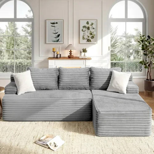 Miniatura 15 de Seccional modular: asiento de nube en forma de L con espuma viscoelástica, muebles de sala de estar convertibles de 3 asientos, diván de gran Negro