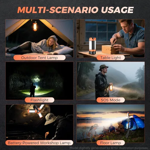 Miniatura 5 de SakerPlus Luz portátil para campamento, linterna telescópica de campamento de 14000 mAh con fuente de alimentación recargable, lámparas magnéticas