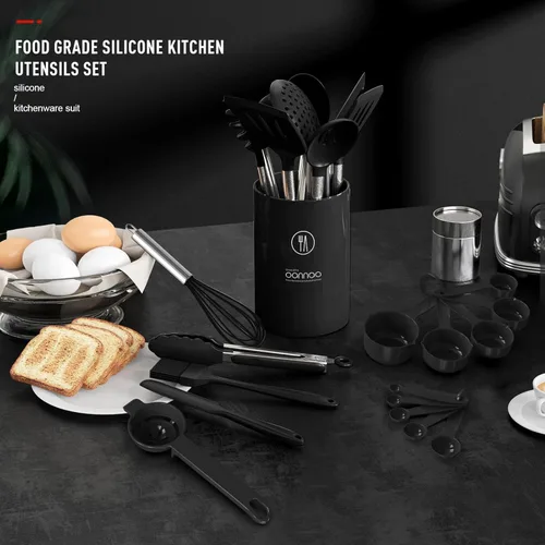 Miniatura 3 de oannao Juego de utensilios de cocina grandes de silicona, resistentes al calor, espátula, cuchara, pinzas giratorias, batidor, utensilios de cocina
