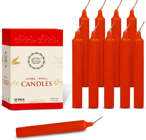 Miniatura 5 de Raajsee Paquete de 20 mini velas cónicas sin perfume, rojas 5 pulgadas (alto) velas para cena sin humo y sin goteo cera de parafina con mechas