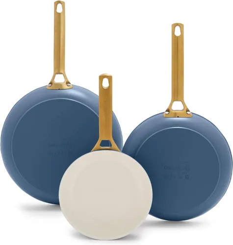Miniatura 10 de GreenPan Juego de sartenes de 3 piezas de 8, 10 y 12 pulgadas, cerámica anodizada dura, antiadherente, sin PFOA ni PFAS, asas de acero inoxidable