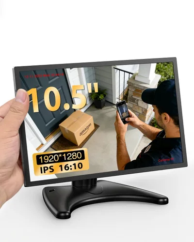 Monitor de seguridad pequeño para cámara Mini PC: caja de metal, 10.5 pulgadas 16:10 1920 × 1280, puerto HDMI y VGA, altavoces duales, alto brillo,