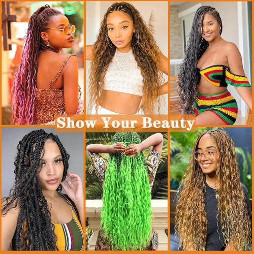 Miniatura 6 de Pelo ondulado de ganchillo de 18 pulgadas, cabello rizado trenzado, 3 paquetes de cabello trenzado de onda profunda para diosa, trenzas sin nudos