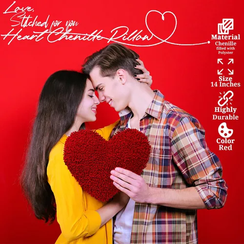 Miniatura 6 de Fun Express Almohada en forma de corazón de 14 pulgadas, almohadas de felpilla suave para decoración del día de San Valentín, almohadas decorativas