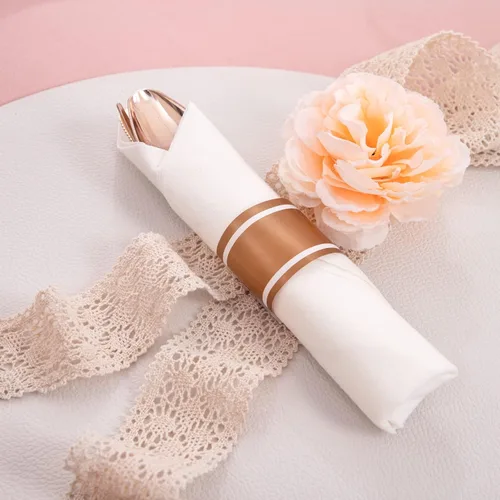 Miniatura 4 de NOCCUR 350 platos de plástico color oro rosa, juego de vajilla desechable de oro rosa transparente, incluye 100 platos de cena/postre, 50 tazas, 50