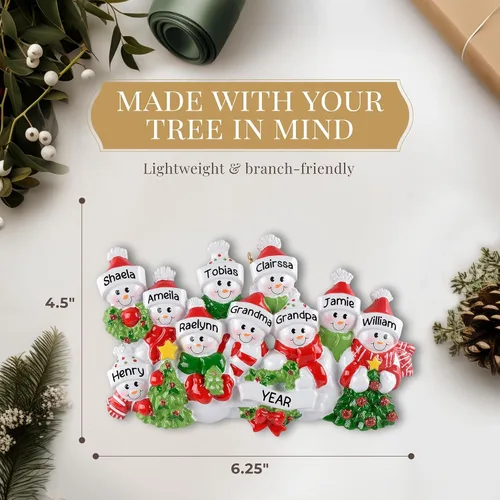 Miniatura 4 de Adorno personalizado para familia de 10 personas 2025 Personalización gratuita en 24 horas Adornos navideños de muñeco de nieve grabados