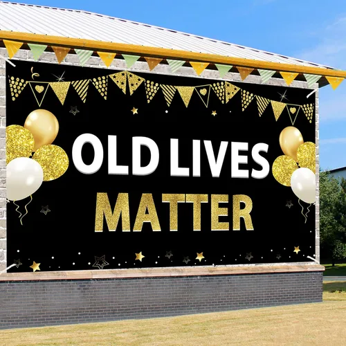 Miniatura 3 de Cartel de cumpleaños de Old Lives Matter para hombres, divertido cartel de cumpleaños negro dorado para adultos, suministros de fiesta de fondo, 30