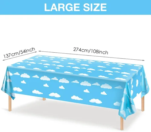 Miniatura 2 de Tatuo 4 piezas de suministros de fiesta de cumpleaños de cielo azul y nubes blancas, mantel de historias de dibujos animados, mantel de mesa