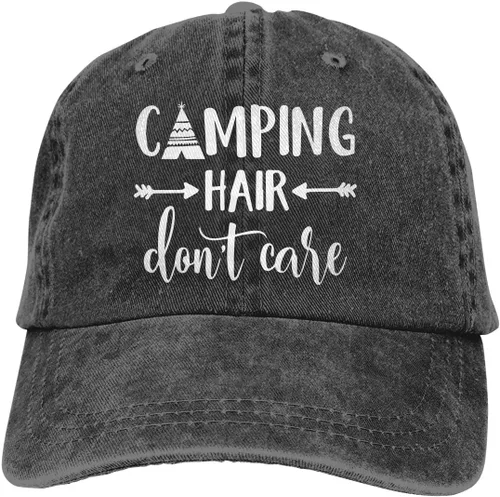 HHNLB Unisex Camping Hair Don t Care 1 Vintage Jeans Gorra de Béisbol Clásico Algodón Sombrero de Papá Ajustable Gorra Lisa