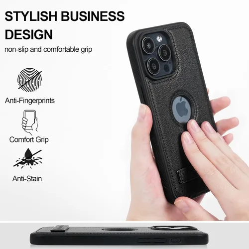 Miniatura 3 de Funda de cuero para iPhone 13 Pro, funda protectora delgada con función atril a prueba de golpes, soporte invisible integrado compatible con iPhone