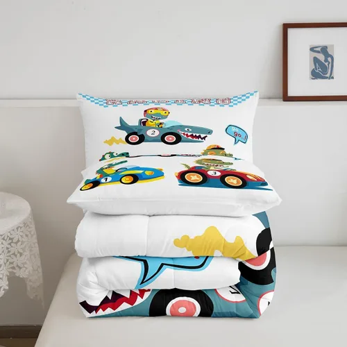Miniatura 6 de Erosebridal Juego de ropa de cama de dinosaurio de carreras de dinosaurios, juego de edredón de plumón de dinosaurio de caricaturas para niños